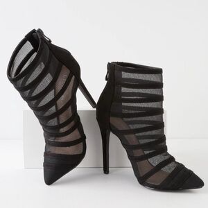 Dalary Black Suede Mesh High Heel Ankle Booties